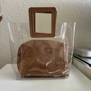 Beige large transparent PVC tote bag with pouch